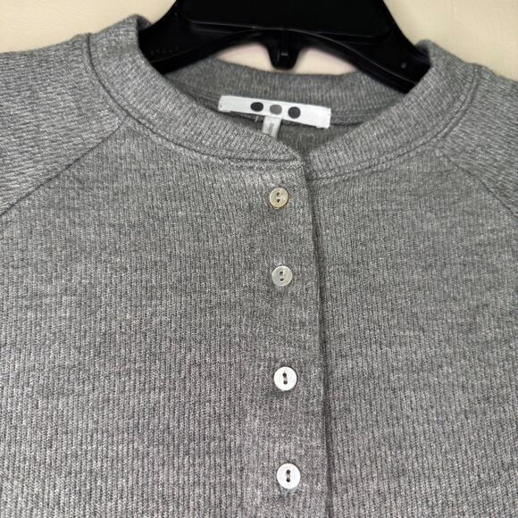 THREE DOTS womens size small S thermal button gray long sleeve henley top shirt - Picture 2 of 9